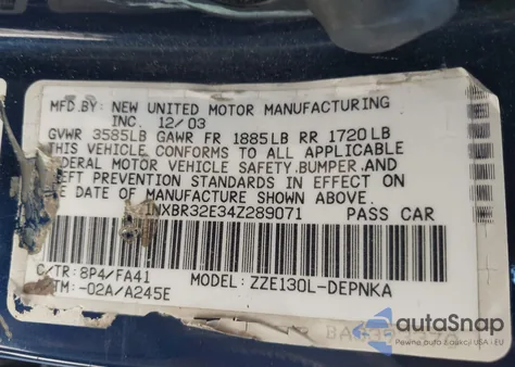 2004 Toyota Corolla Le from USA, damaged, VIN 1NXBR32E34Z289071